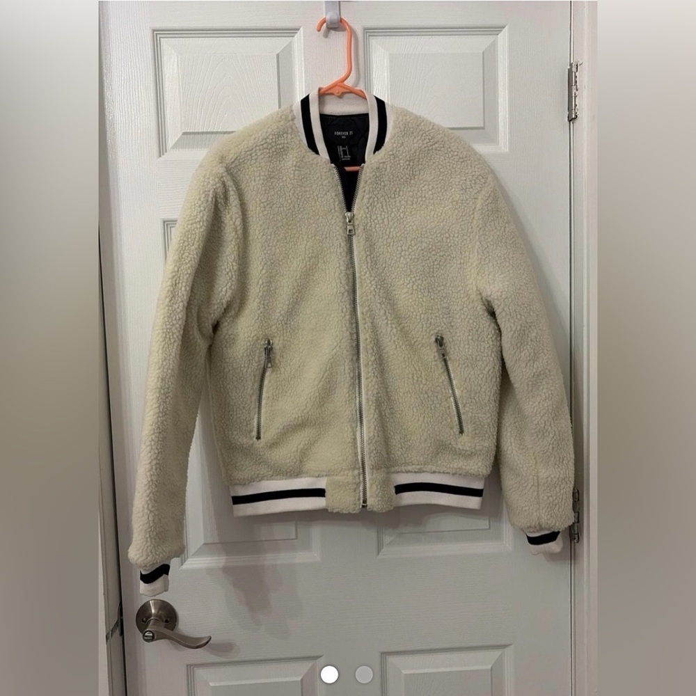 Men’s Forever 21 Cream Sherpa Bomber Jacket